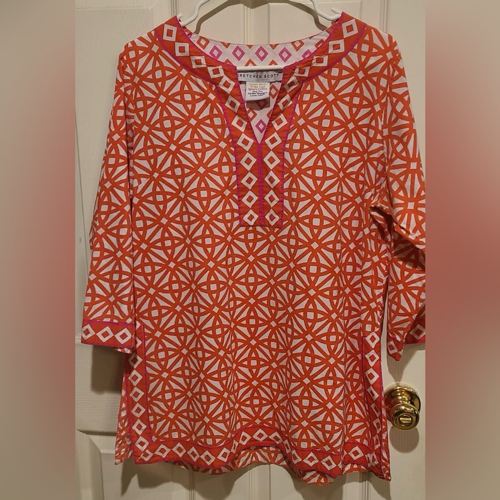 Gretchen Scott Designs Orange and Pink Geometric Tunic - Picture 3 of 7